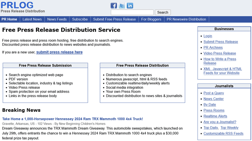 PRLOG Free Press Release Distribution Service